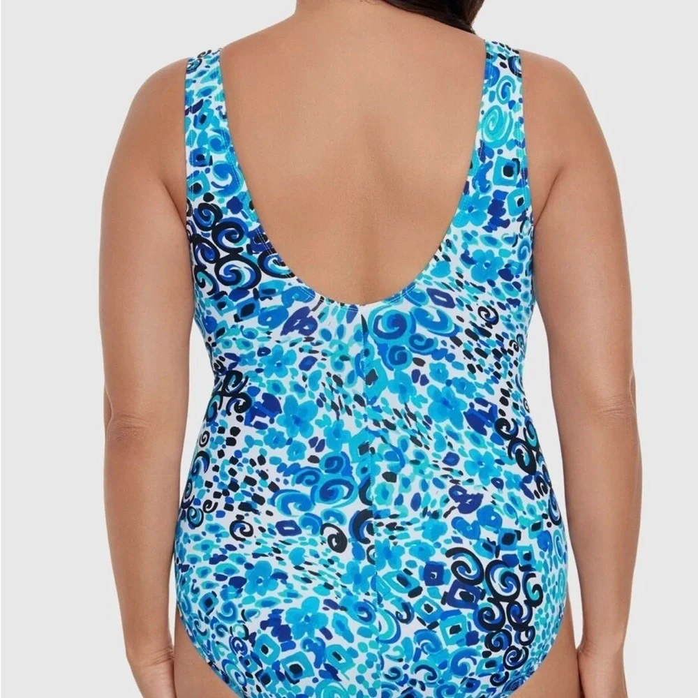 New Swim Solutions Women's Side-Shirred Tummy-Control One-Piece Swimsuit size 10 - Picture 3 of 3